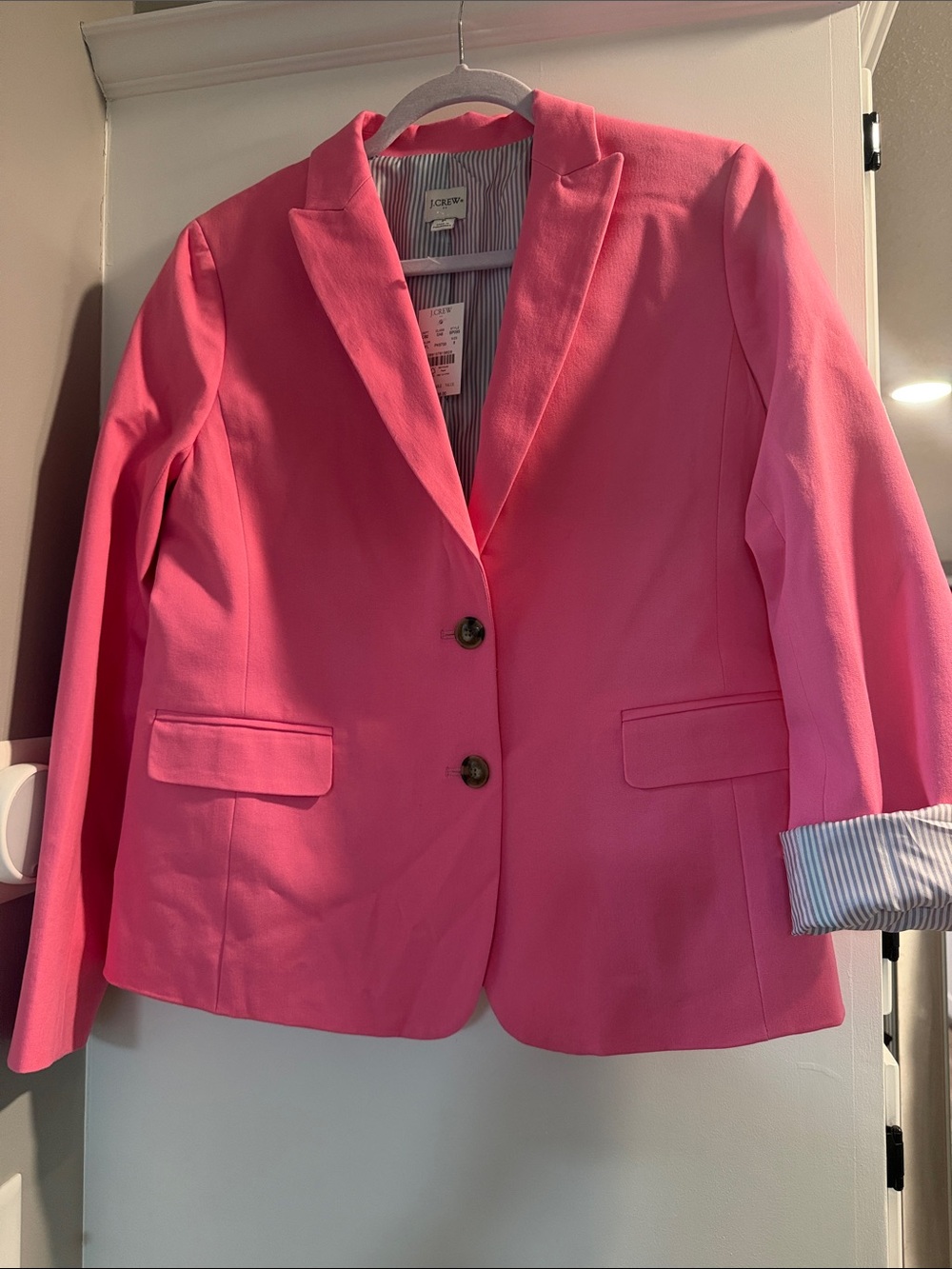J. Crew Hot Pink Single-Breasted Blazer with striped lining